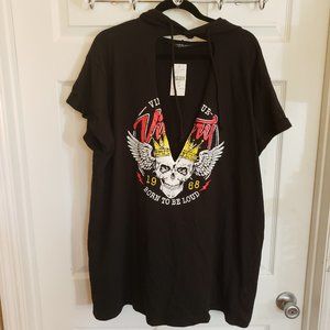 Fashion Nova Deep V-Neck Printed Hooded Tunic NWT